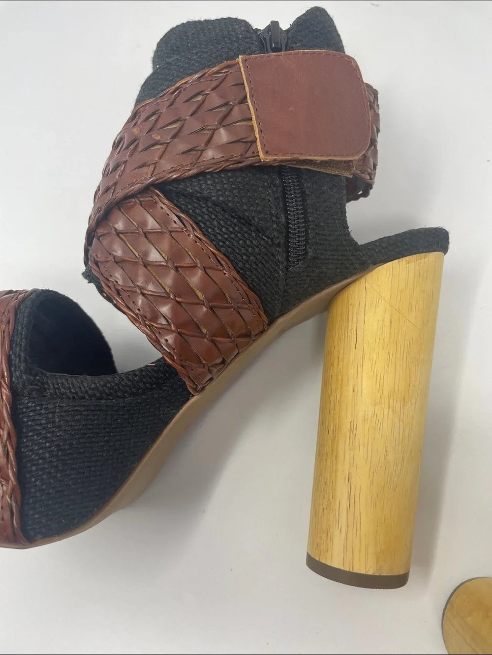 Jeffrey Campbell Handmade Havana Last Braided Brown Wrap Platform Wood Heels